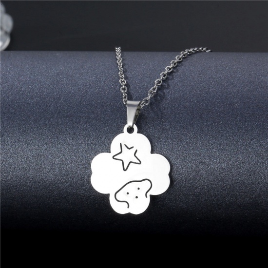 Immagine di 304 Acciaio Inossidabile Cavo Catena Collana Tono Argento Fiore Stella 45cm Lunghezza, 1 Pz