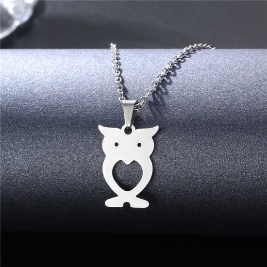 Immagine di 304 Acciaio Inossidabile Beniamino Contorno Cavo Catena Collana Tono Argento Gufo 45cm Lunghezza, 1 Pz