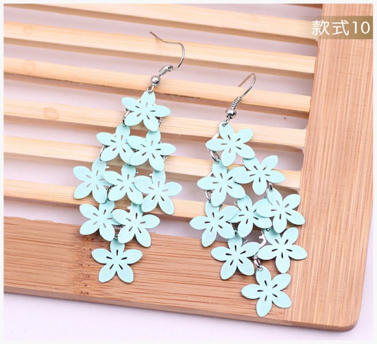Picture of Copper Earrings Mint Green Flower 65mm x 28mm, 1 Pair