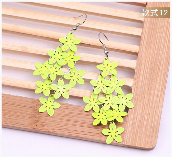 Picture of Copper Earrings Yellow Flower 65mm x 28mm, 1 Pair