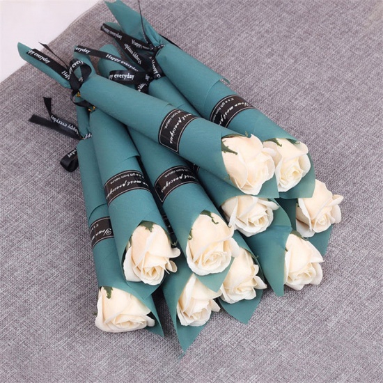 Picture of Soap Artificial Rose Flower Home Decoration Champagne 27cm - 28cm long, 1 Piece