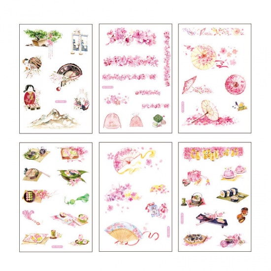 Image de DIY Papier Autocollant Décoration Rose Fleur Sakura Mixte 15cm x 10cm, 1 Kit ( 6 Pcs/Kit)