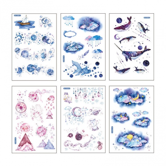 Image de DIY Papier Autocollant Décoration Multicolore Mixte Galaxie Univers 15cm x 10cm, 1 Kit ( 6 Pcs/Kit)