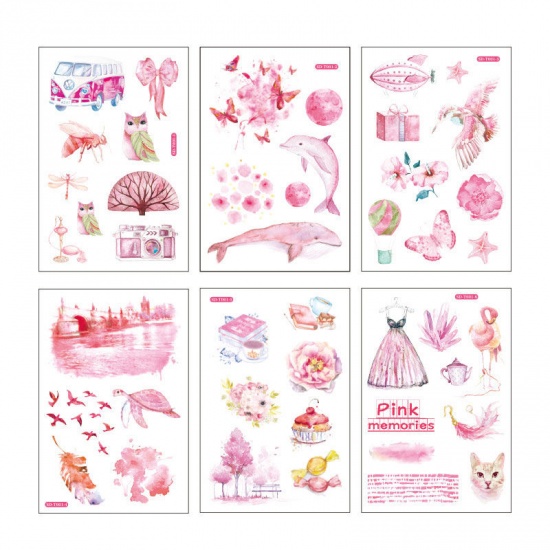 Image de DIY Papier Autocollant Décoration Rose Animal Mixte 15cm x 10cm, 1 Kit ( 6 Pcs/Kit)