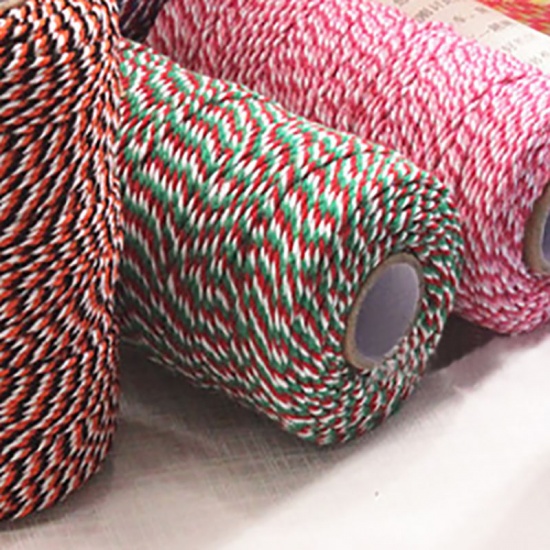 Image de Corde à fil de décoration en coton rouge blanc vert 3 couleurs 3 brins
