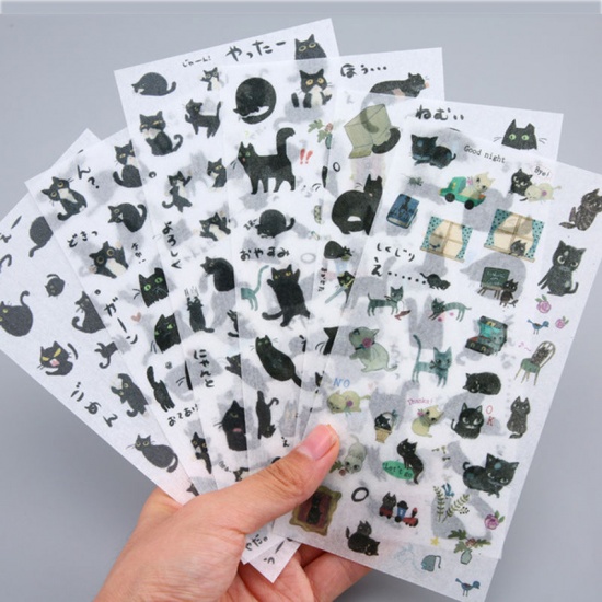 Image de DIY Papier Autocollant Décoration en Papier Noir Chat 16cm x 8cm, 1 Kit ( 6 Pcs/Kit)