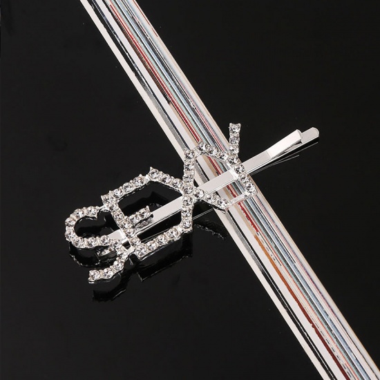 Bild von Haarklammer Silberfarbe Message " sexy " Transparent Strass 7cm, 1 Stück