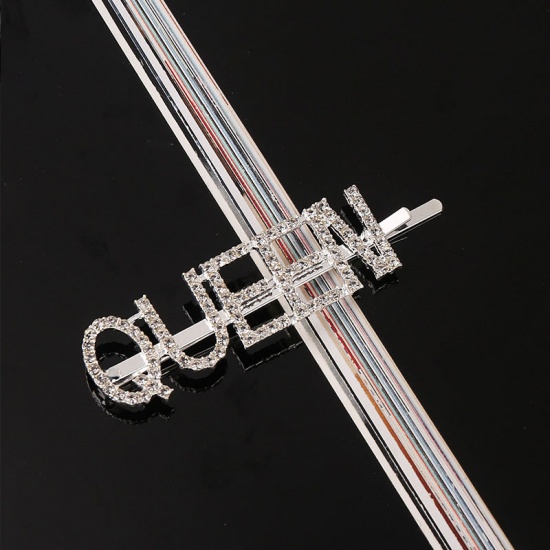 Bild von Haarklammer Silberfarbe Message " Queen " Transparent Strass 7cm, 1 Stück