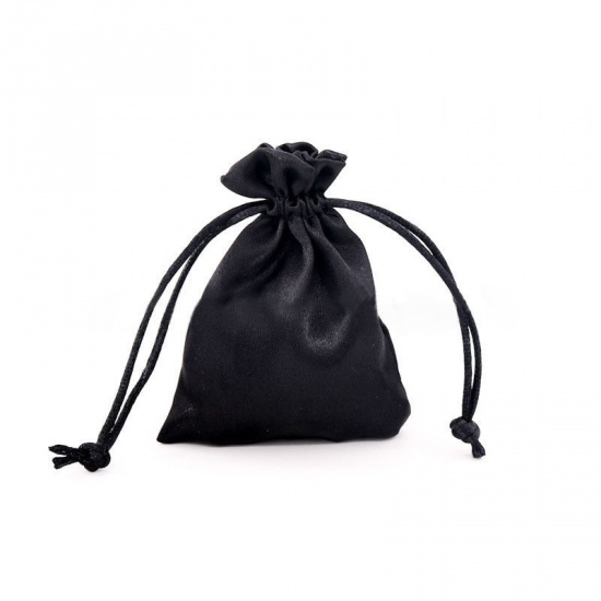 Immagine di Raso Borsa con la Corda Nero 10cm x 8cm, 10 Pz