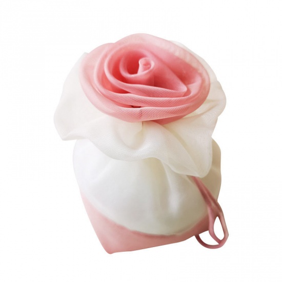 Picture of Wedding Gift Yarn Organza Jewelry Bags Rose Flower Pink 15cm x 15cm, 2 PCs