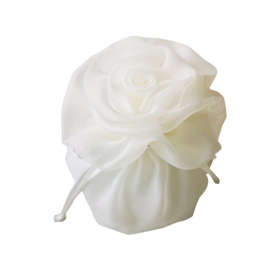 Picture of Wedding Gift Yarn Organza Jewelry Bags Rose Flower White 15cm x 15cm, 2 PCs