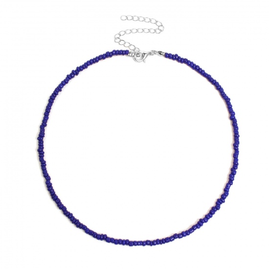 Picture of Boho Chic Bohemia Beaded Necklace Deep Blue Handmade 38cm(15") long, 1 Piece