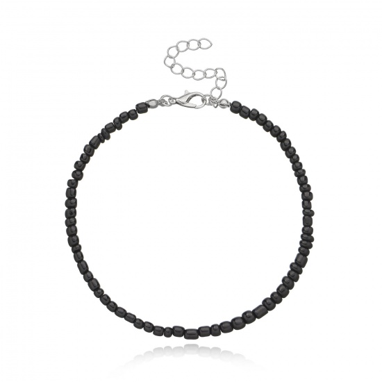 Picture of Acrylic Boho Chic Bohemia Beaded Anklet Black Round 21.5cm(8 4/8") long, 1 Piece