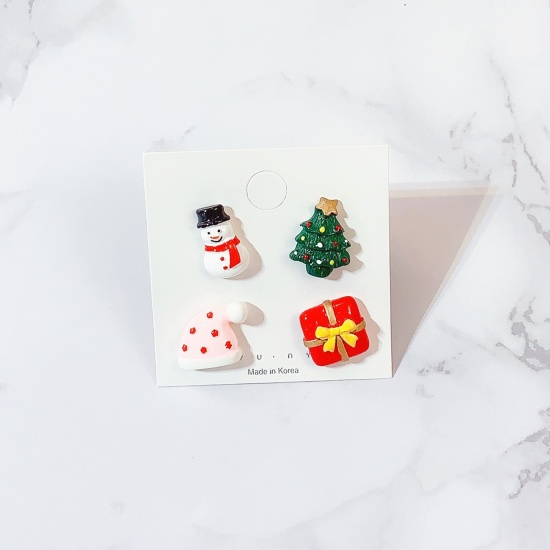Picture of Acrylic Pin Brooches Christmas Tree Christmas Snowman Mixed Color 26mm x 20mm - 22mm x 22mm, 1 Set ( 4 PCs/Set)