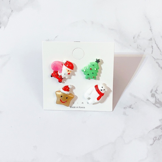 Picture of Acrylic Pin Brooches Christmas Santa Claus Tree Mixed Color 26mm x 20mm - 22mm x 19mm, 1 Set ( 4 PCs/Set)