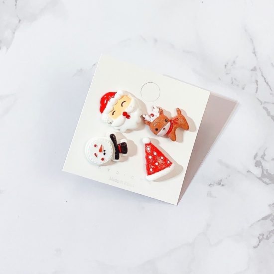 Picture of Acrylic Pin Brooches Christmas Santa Claus Deer Mixed Color 26mm x 20mm - 22mm x 19mm, 1 Set ( 4 PCs/Set)
