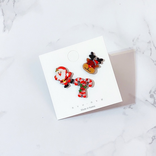 Picture of Acrylic Pin Brooches Christmas Santa Claus Deer Mixed Color 26mm x 20mm - 22mm x 19mm, 1 Set ( 3 PCs/Set)
