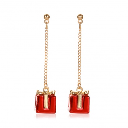 Immagine di Earrings Gold Plated Red Christmas Gift Box 60mm, 1 Pair
