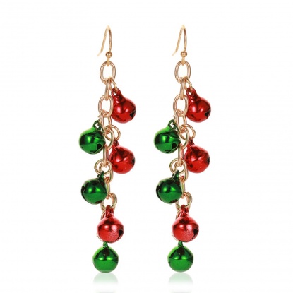 Immagine di Earrings Red & Green Christmas Jingle Bell Tassel 70mm, 1 Pair