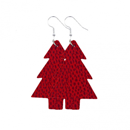 Bild von PU Ohrring Rot Weihnachten Weihnachtsbaum Fleck 75mm x 45mm, 1 Paar