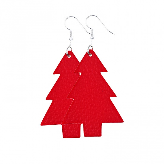 Imagen de PU Pendientes Rojo Árbol de Navidad 75mm x 45mm, 1 Par