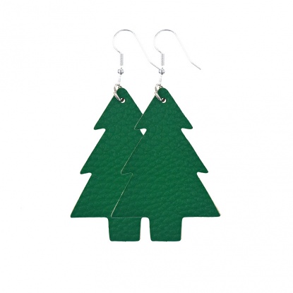 Bild von PU Ohrring Grün Weihnachten Weihnachtsbaum 75mm x 45mm, 1 Paar