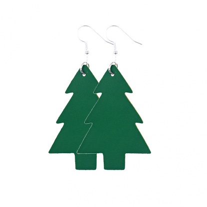 Bild von PU Ohrring Grün Weihnachten Weihnachtsbaum 75mm x 45mm, 1 Paar