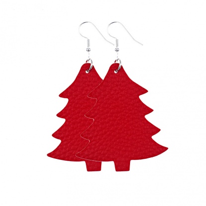 Bild von PU Ohrring Rot Weihnachten Weihnachtsbaum 75mm x 45mm, 1 Paar