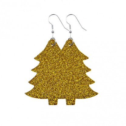 Bild von PU Ohrring Golden Weihnachten Weihnachtsbaum Glitzert 75mm x 45mm, 1 Paar