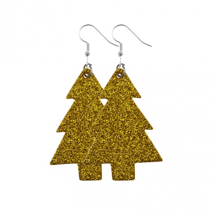 Bild von PU Ohrring Golden Weihnachten Weihnachtsbaum Glitzert 75mm x 45mm, 1 Paar