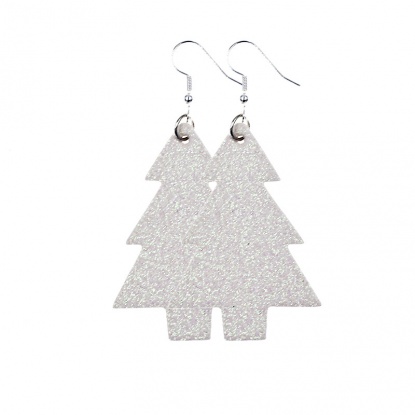 Bild von PU Ohrring Weiß Weihnachten Weihnachtsbaum 75mm x 45mm, 1 Paar