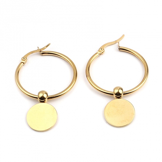Immagine di Acciaio Inossidabile orecchino cerchio Oro Placcato Tondo 44mm x 29mm, Posta / Filo Dimensione: (17 misura), 1 Paio