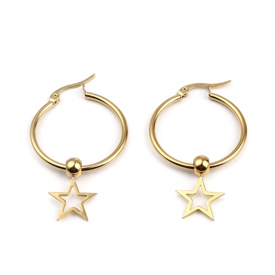 Immagine di Acciaio Inossidabile Galassia orecchino cerchio Oro Placcato Anello Stella 45mm x 29mm, Posta / Filo Dimensione: (17 misura), 1 Paio