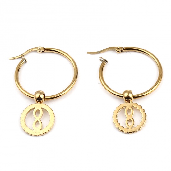 Immagine di Acciaio Inossidabile orecchino cerchio Oro Placcato Anello Simbolo di Infinito 47mm x 29mm, Posta / Filo Dimensione: (17 misura), 1 Paio