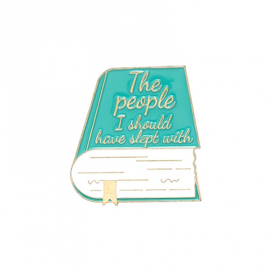 Picture of Pin Brooches Book Cyan Enamel 31mm x 28mm, 1 Piece