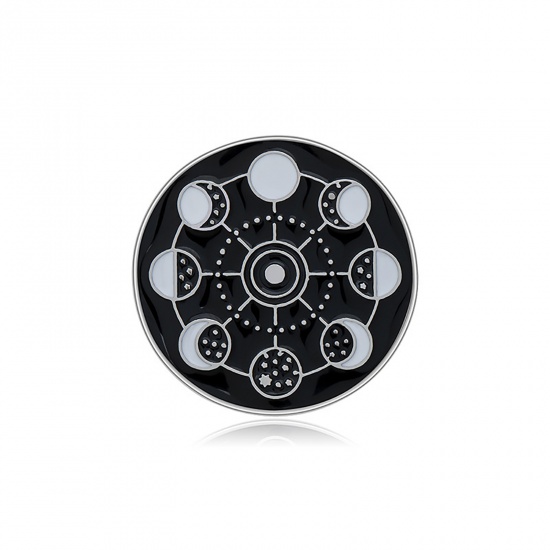 Picture of Galaxy Pin Brooches Moon Phases Black & White Enamel 22mm Dia., 1 Piece