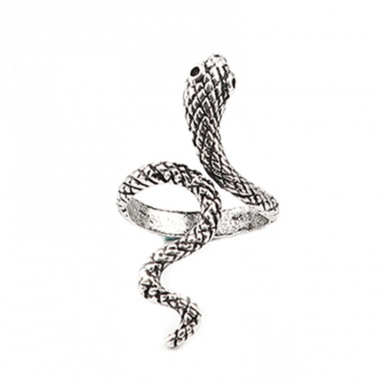 Picture of Open Adjustable Rings Antique Silver Color Snake Animal 18.1mm(US Size 8), 1 Piece
