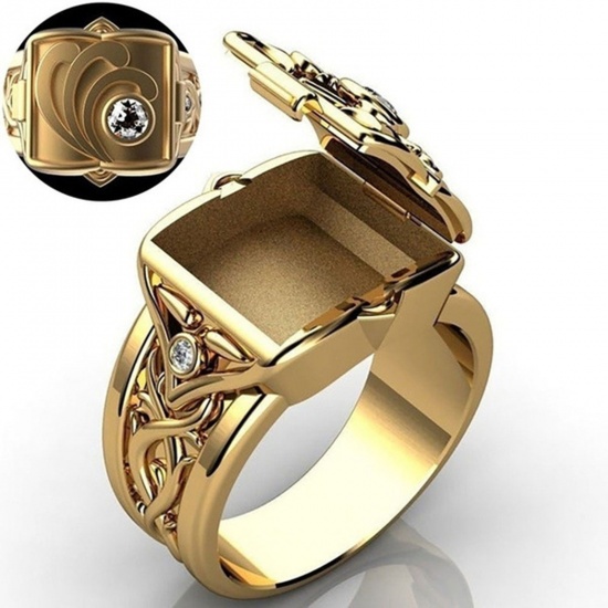 Picture of Unadjustable Rings Gold Plated Can Open Clear Rhinestone 18.1mm(US Size 8), 1 Piece