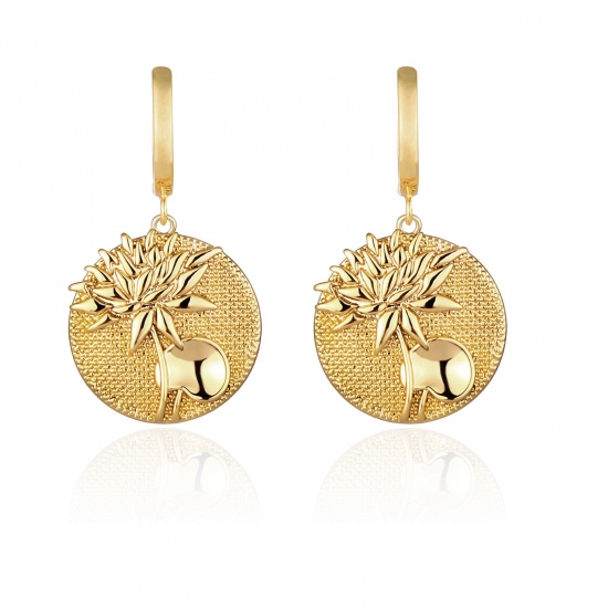 Picture of Copper Birth Month Flower Earrings 18K Real Gold Plated Round July 40mm x 15mm, 1 Pair