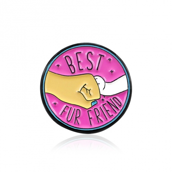 Picture of Pin Brooches Round Fist Fuchsia Enamel 22mm x 22mm, 1 Piece