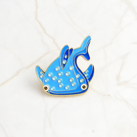 Picture of Ocean Jewelry Pin Brooches Fish Animal Skyblue Enamel 26mm x 25mm, 1 Piece