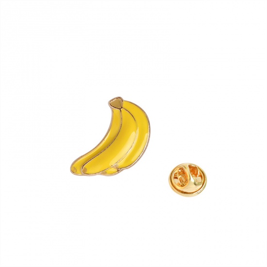 Picture of Pin Brooches Banana Fruit Yellow Enamel 20mm x 12mm, 1 Piece
