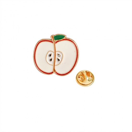 Picture of Pin Brooches Apple Fruit White & Red Enamel 18mm x 17mm, 1 Piece