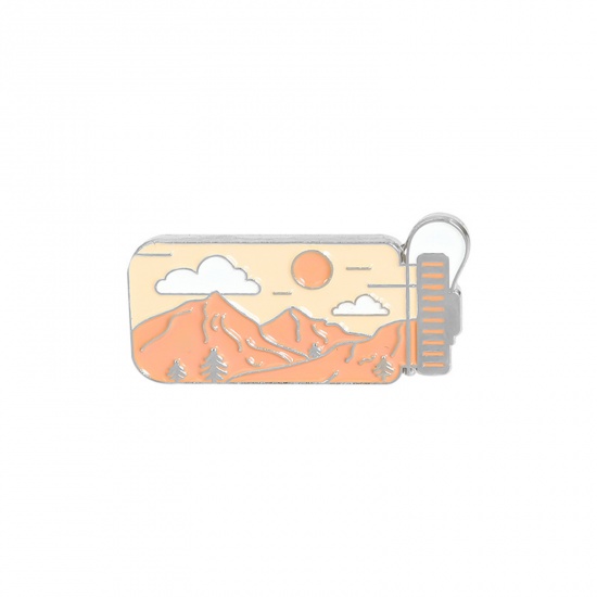 Picture of Pin Brooches Cup Mountain Orange-red Enamel 28mm x 13mm, 1 Piece