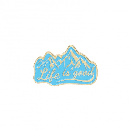 Picture of Pin Brooches Mountain Blue Enamel 28mm x 18mm, 1 Piece