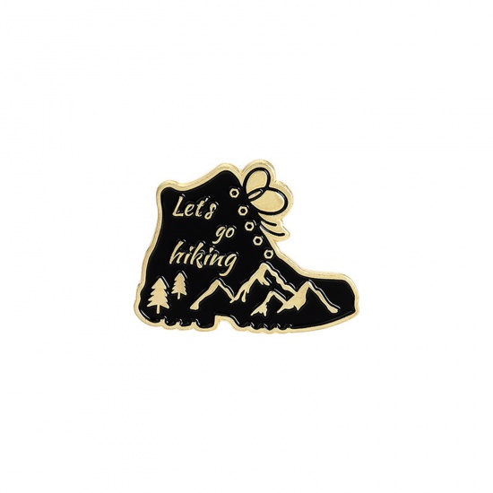 Picture of Pin Brooches Shoes Black Enamel 28mm x 20mm, 1 Piece