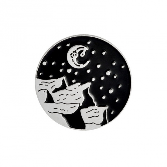 Picture of Pin Brooches Round Mountain Black & White Enamel 23mm x 23mm, 1 Piece