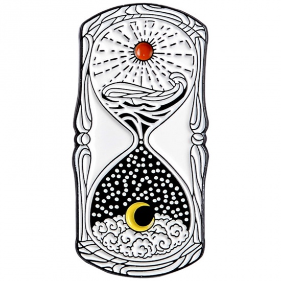 Picture of Pin Brooches Hourglass Sun Black Enamel 30mm x 25mm, 1 Piece
