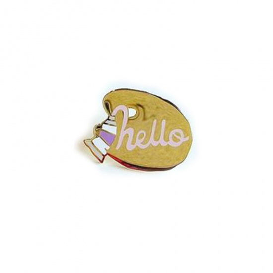 Picture of Pin Brooches Message " HELLO " Ginger Enamel 28mm x 20mm, 1 Piece