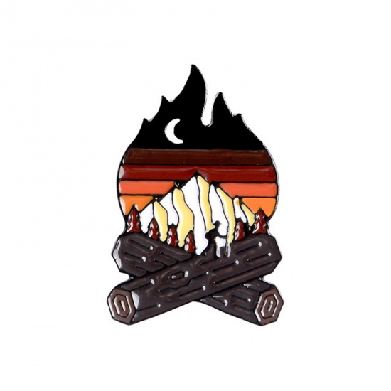 Picture of Pin Brooches F=lame Fire Brown Enamel 34mm x 23mm, 1 Piece